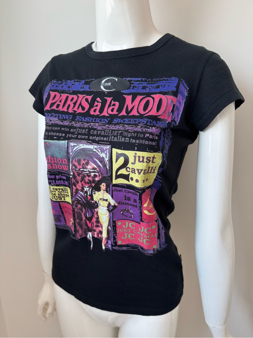 Just Cavalli Paris à la Mode Black Graphic Tee